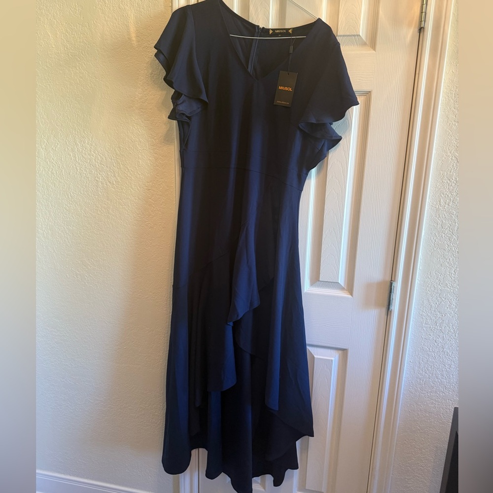 Miusol Women's Asymmetrical Dress in Navy Blue - Picture 2 of 3